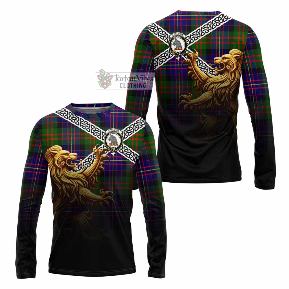 Chalmers Crest Tartan Long Sleeve T-Shirt with Golden Lion Emblem Celtic Style - Tartan Vibes Clothing