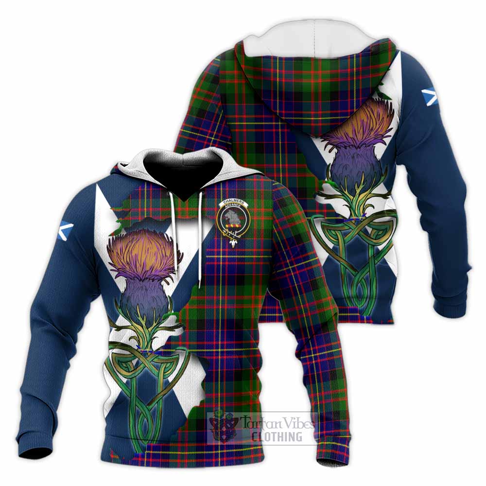 Chalmers Tartan Family Crest Knitted Hoodie Scottish Thistle Celtic Inspired - Tartan Vibes Clothing