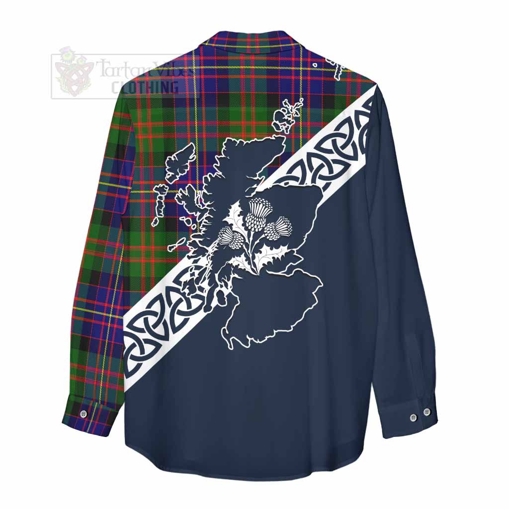 Chalmers Tartan Women's Casual Shirt Featuring Thistle and Scotland Map - Tartan Vibes Clothing