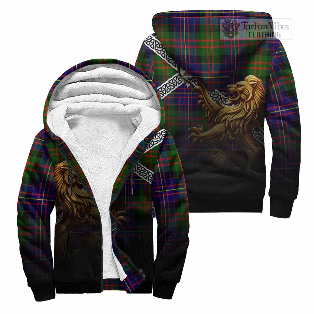 Chalmers Crest Tartan Sherpa Hoodie with Golden Lion Emblem Celtic Style Unisex - Tartan Vibes Clothing