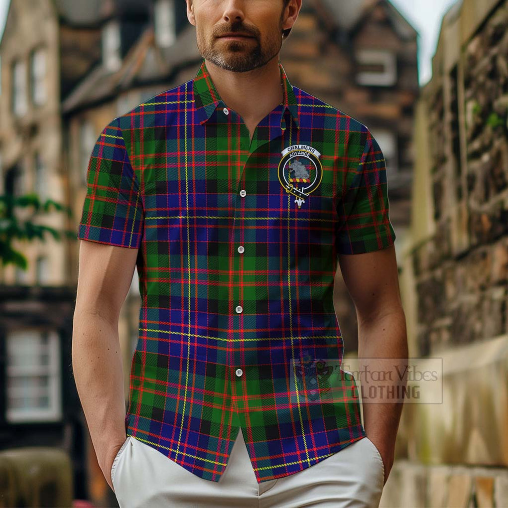 Chalmers Tartan Hawaiian Shirt with Family Crest Celtic Skull Style - Tartan Vibes Clothing