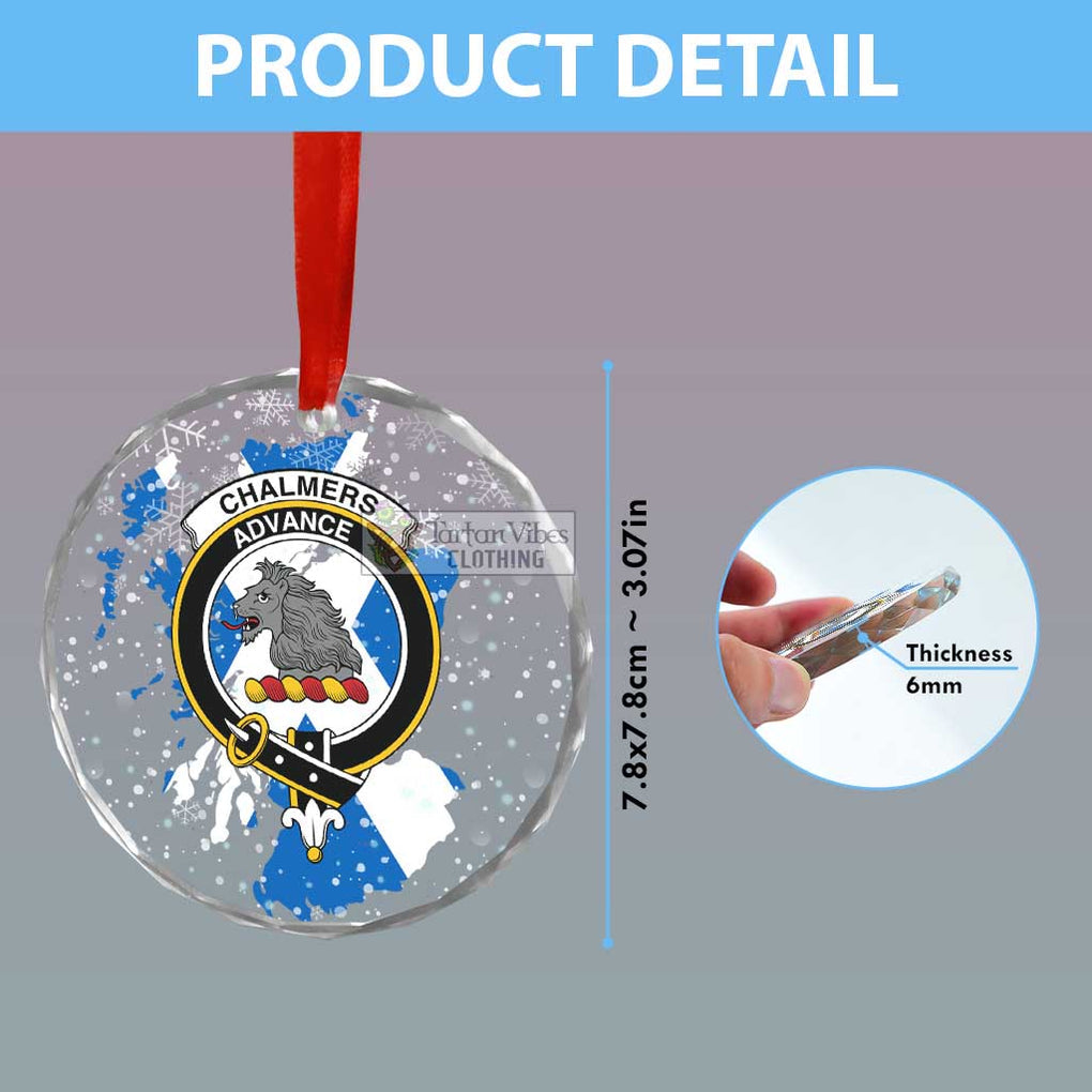 Tartan Vibes Clothing Chalmers Clan Crest Christmas Glass Ornament with Scotland Map
