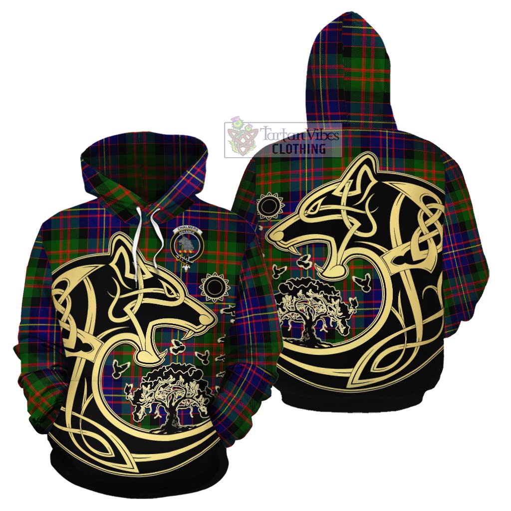 Chalmers Tartan Cotton Hoodie with Family Crest Celtic Wolf Style Zip Hoodie - Tartan Vibes Clothing