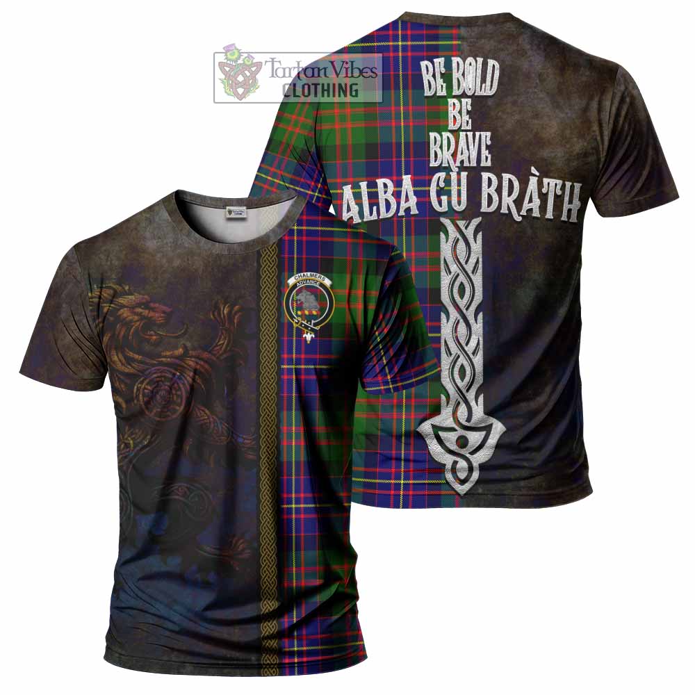 Chalmers Tartan Family Crest T-Shirt Alba Gu Brath Be Brave Lion Ancient Style - Tartan Vibes Clothing