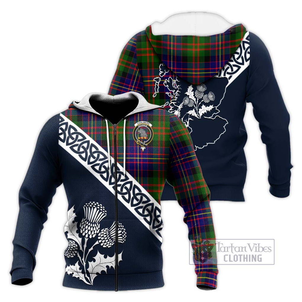 Chalmers Tartan Knitted Hoodie Featuring Thistle and Scotland Map Unisex Knitted Zip Hoodie - Tartan Vibes Clothing