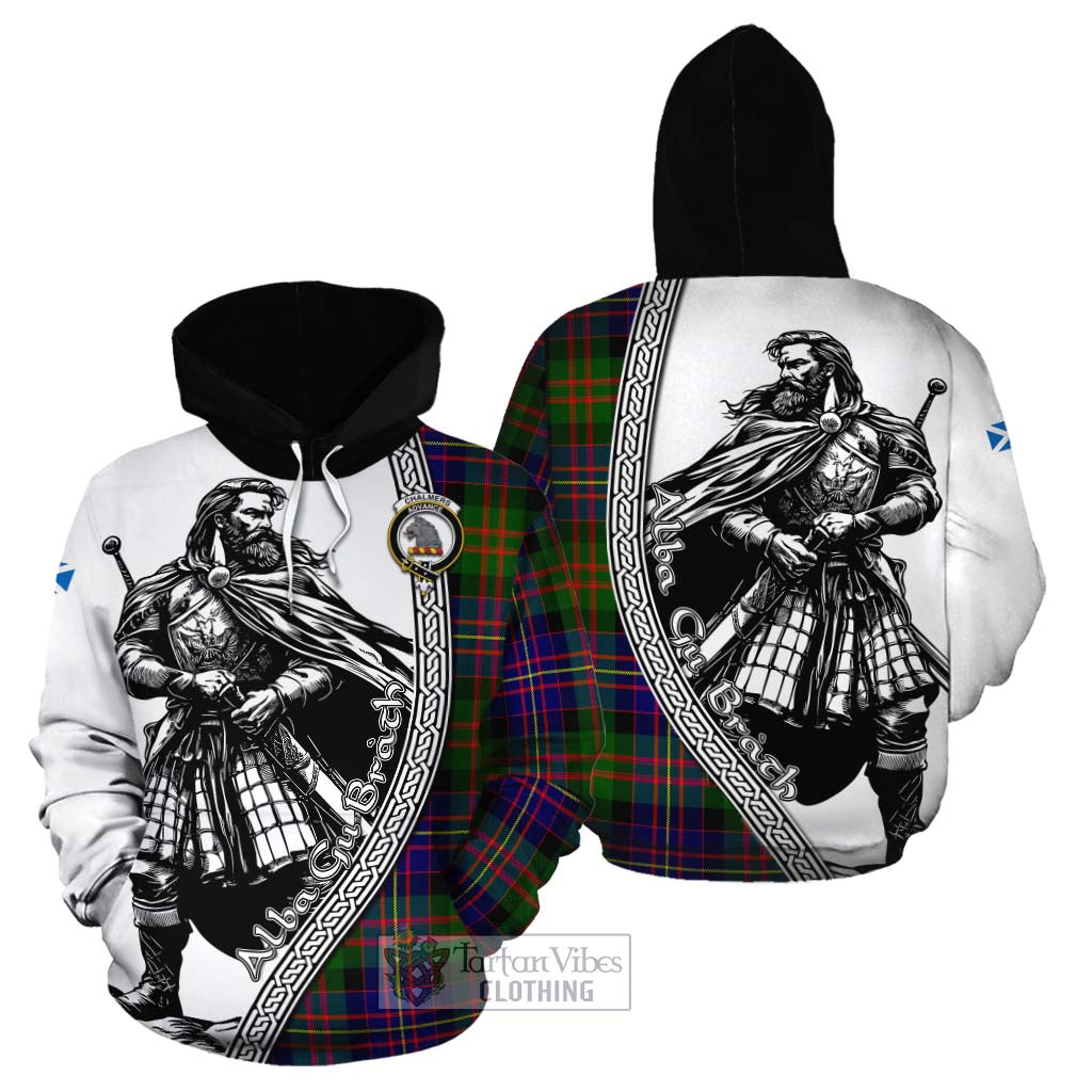 Chalmers Tartan Clan Crest Cotton Hoodie with Highlander Warrior Celtic Style Zip Hoodie - Tartan Vibes Clothing