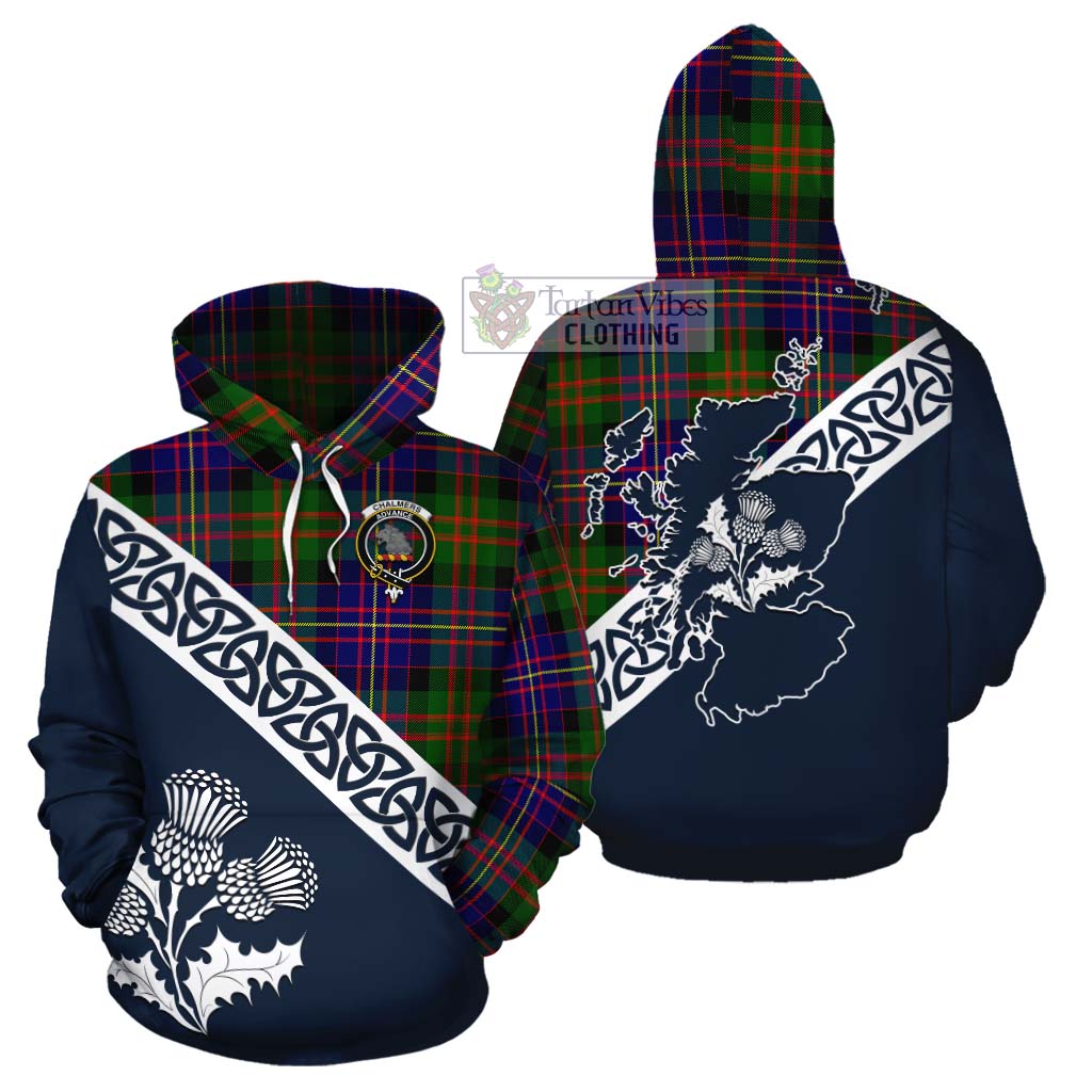 Chalmers Tartan Cotton Hoodie Featuring Thistle and Scotland Map Zip Hoodie - Tartan Vibes Clothing
