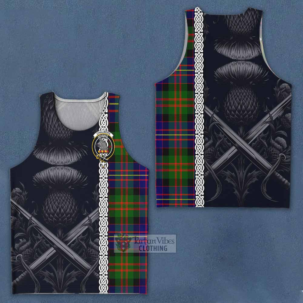Chalmers Tartan Men's Tank Top with Family Crest Cross Sword Thistle Celtic Vibes - Tartan Vibes Clothing