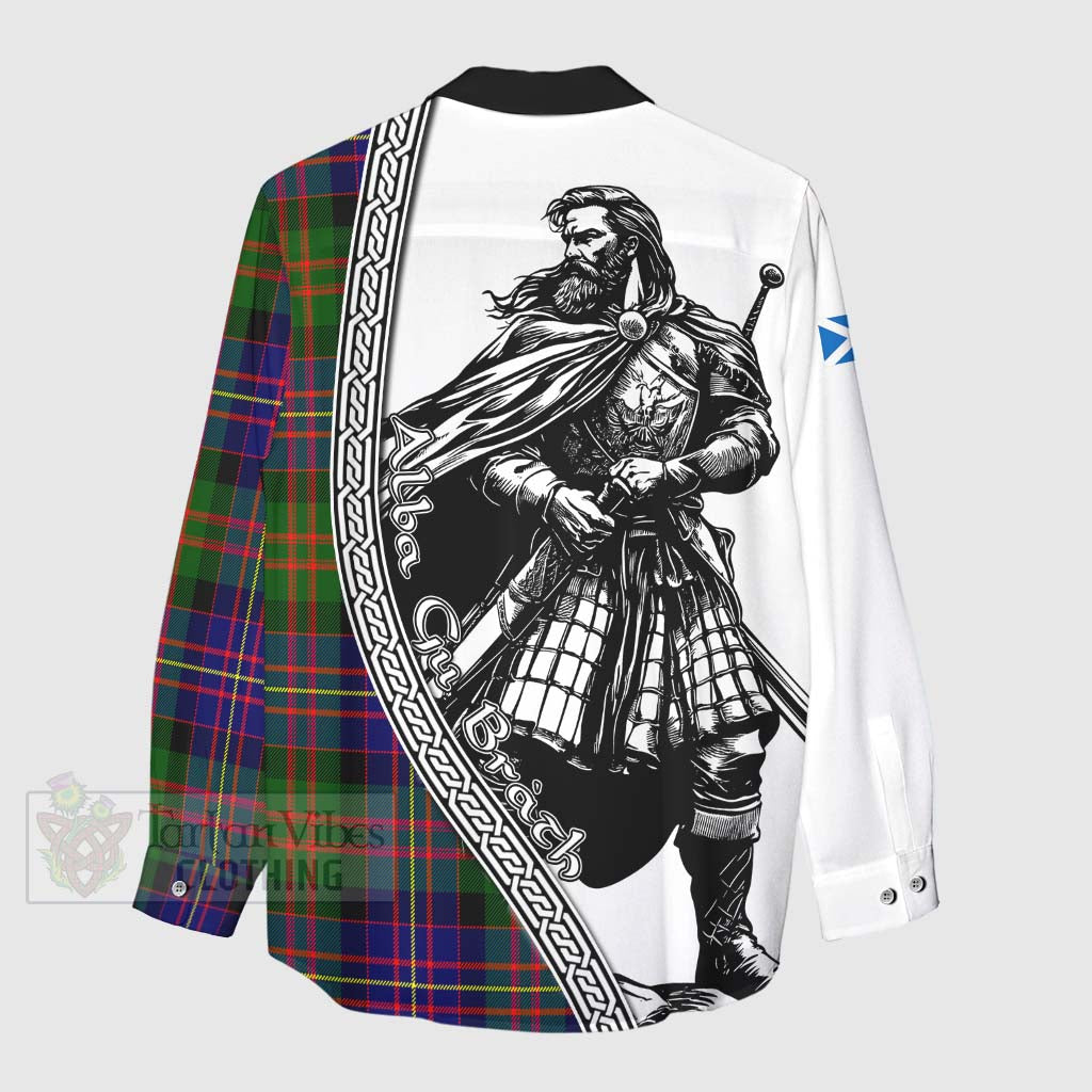 Chalmers Tartan Clan Crest Women's Casual Shirt with Highlander Warrior Celtic Style - Tartan Vibes Clothing