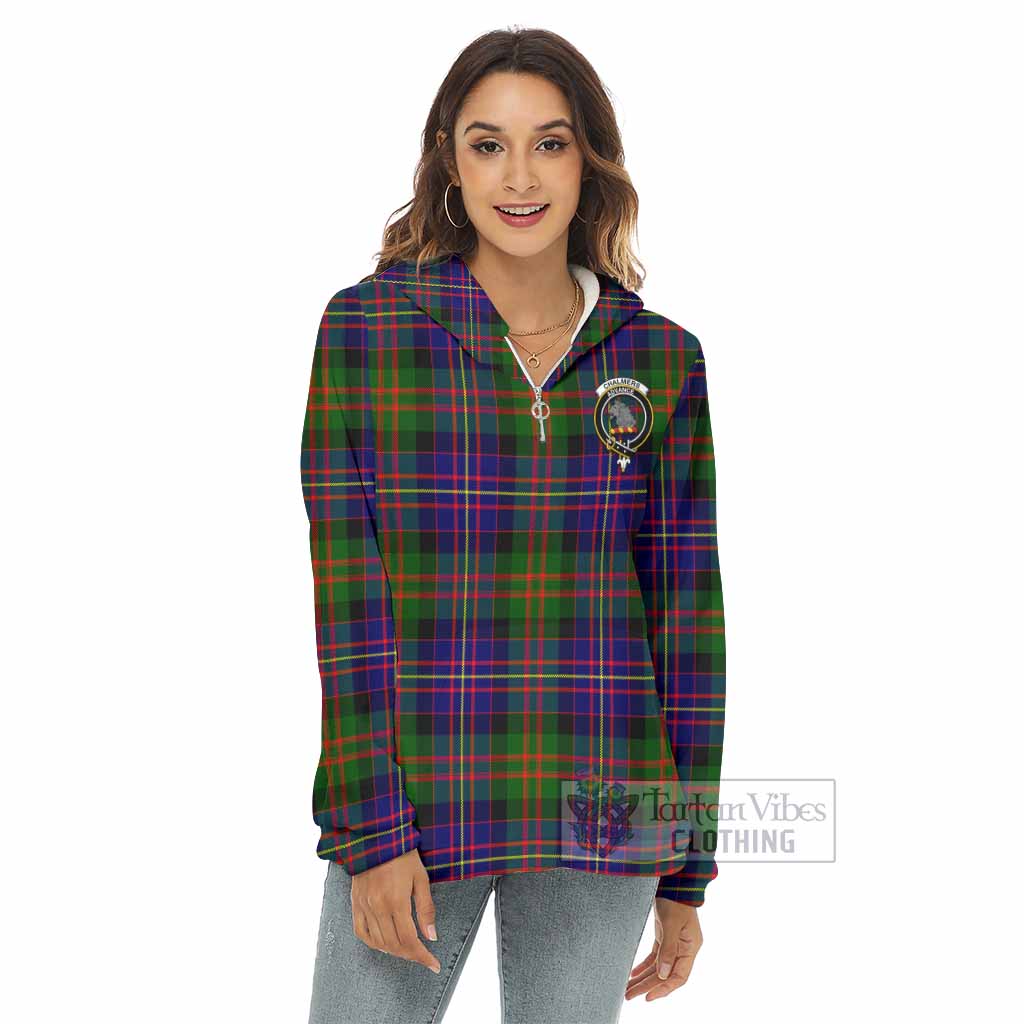 Chalmers Tartan Women's Borg Fleece Hoodie with Half Zip with Family Crest - Tartan Vibes Clothing