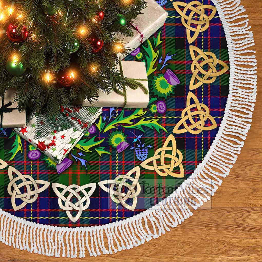 Tartan Vibes Clothing Chalmers Tartan Christmas Tree Skirt with Thistle Celtic Knot Style