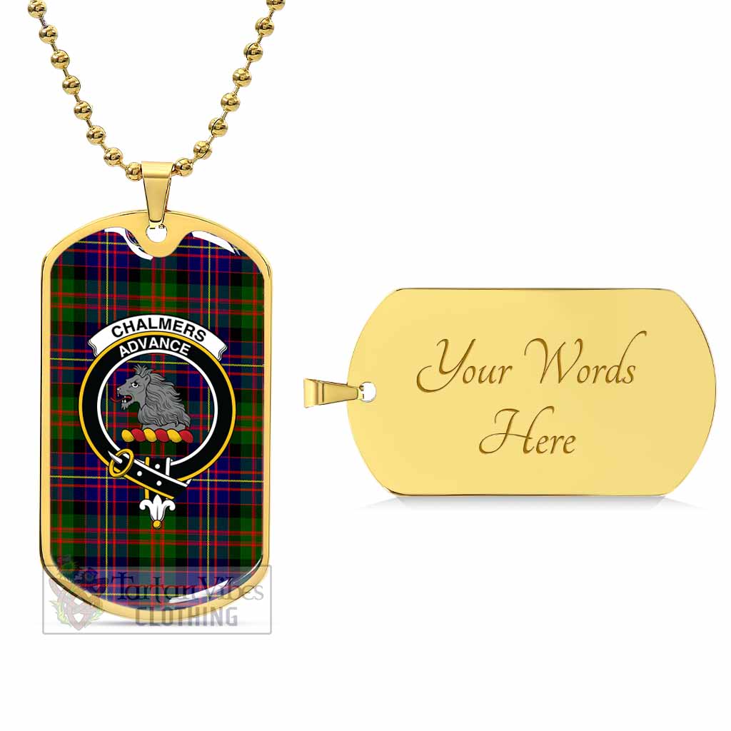 Chalmers Tartan Dog Tag Necklace with Family Crest Gold Yes - Tartan Vibes Clothing