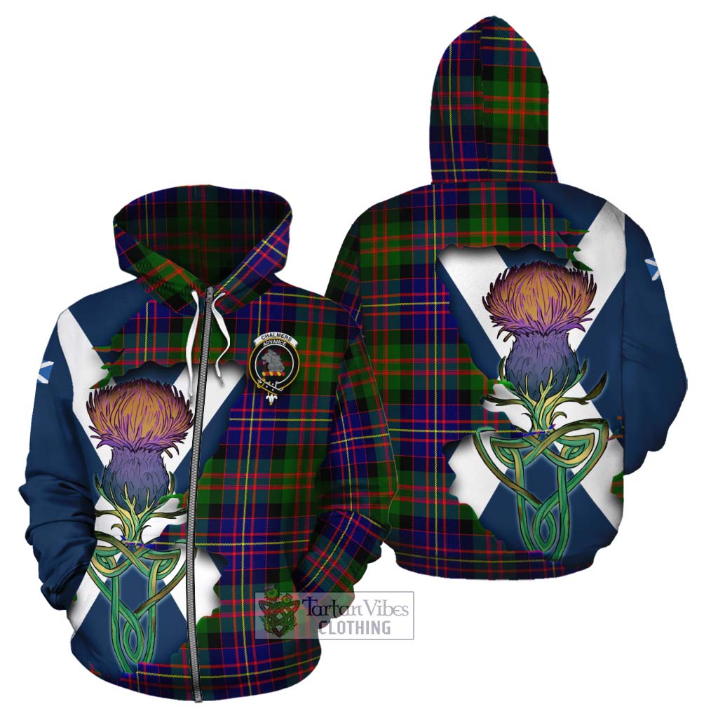Tartan Vibes Clothing Chalmers Tartan Family Crest Cotton Hoodie Scottish Thistle Celtic Inspired