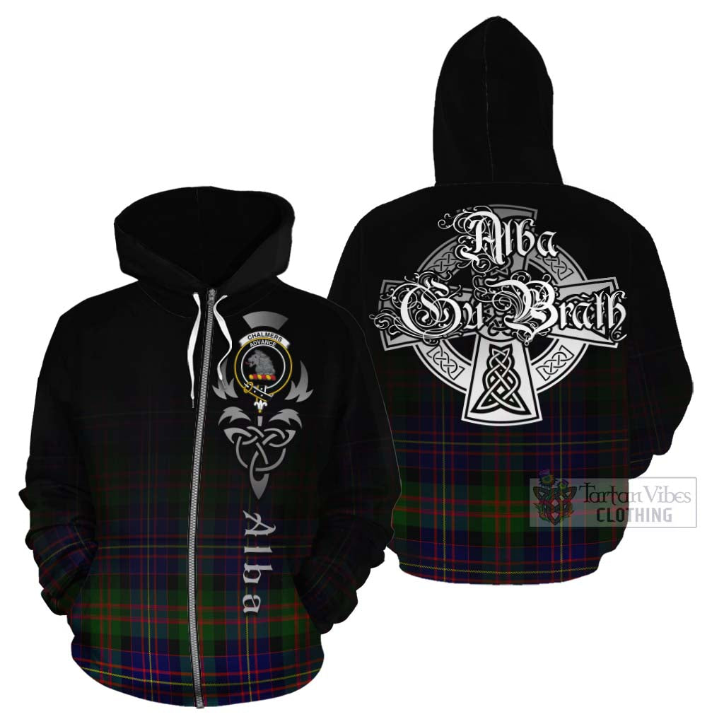 Tartan Vibes Clothing Chalmers Tartan Cotton Hoodie Featuring Alba Gu Brath Family Crest Celtic Inspired