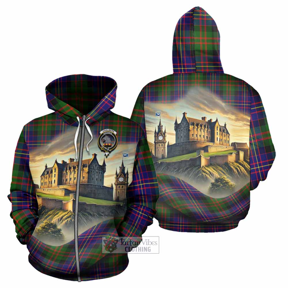 Chalmers Tartan Family Crest Hoodie with Scottish Ancient Castle Style Zip Hoodie - Tartan Vibes Clothing