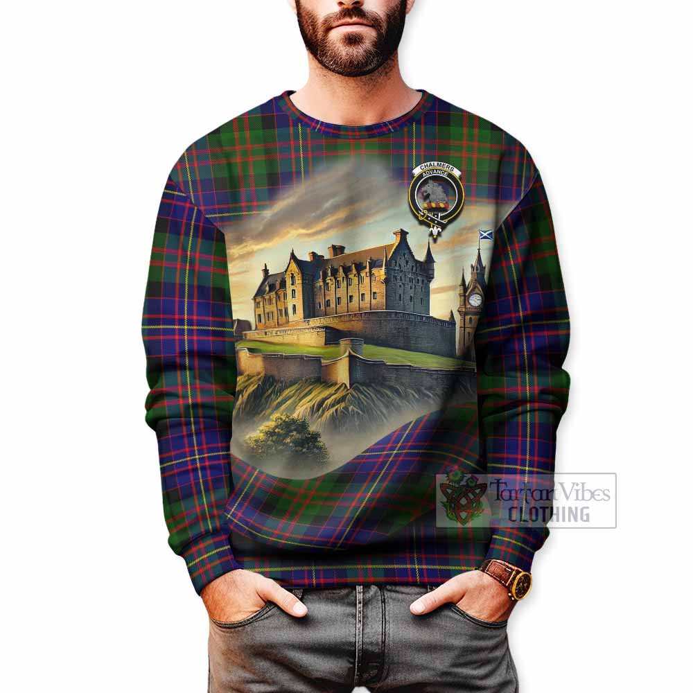 Chalmers Tartan Family Crest Sweatshirt with Scottish Ancient Castle Style - Tartan Vibes Clothing
