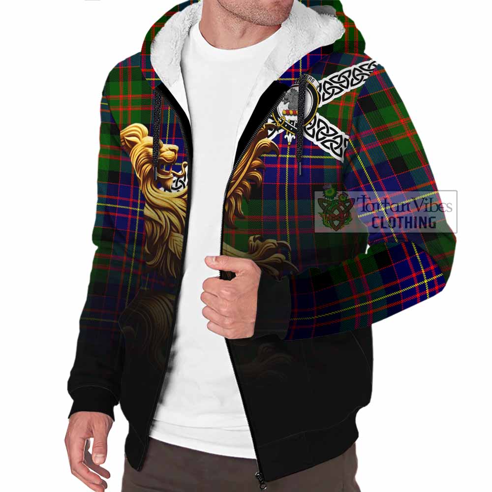 Chalmers Crest Tartan Sherpa Hoodie with Golden Lion Emblem Celtic Style - Tartan Vibes Clothing