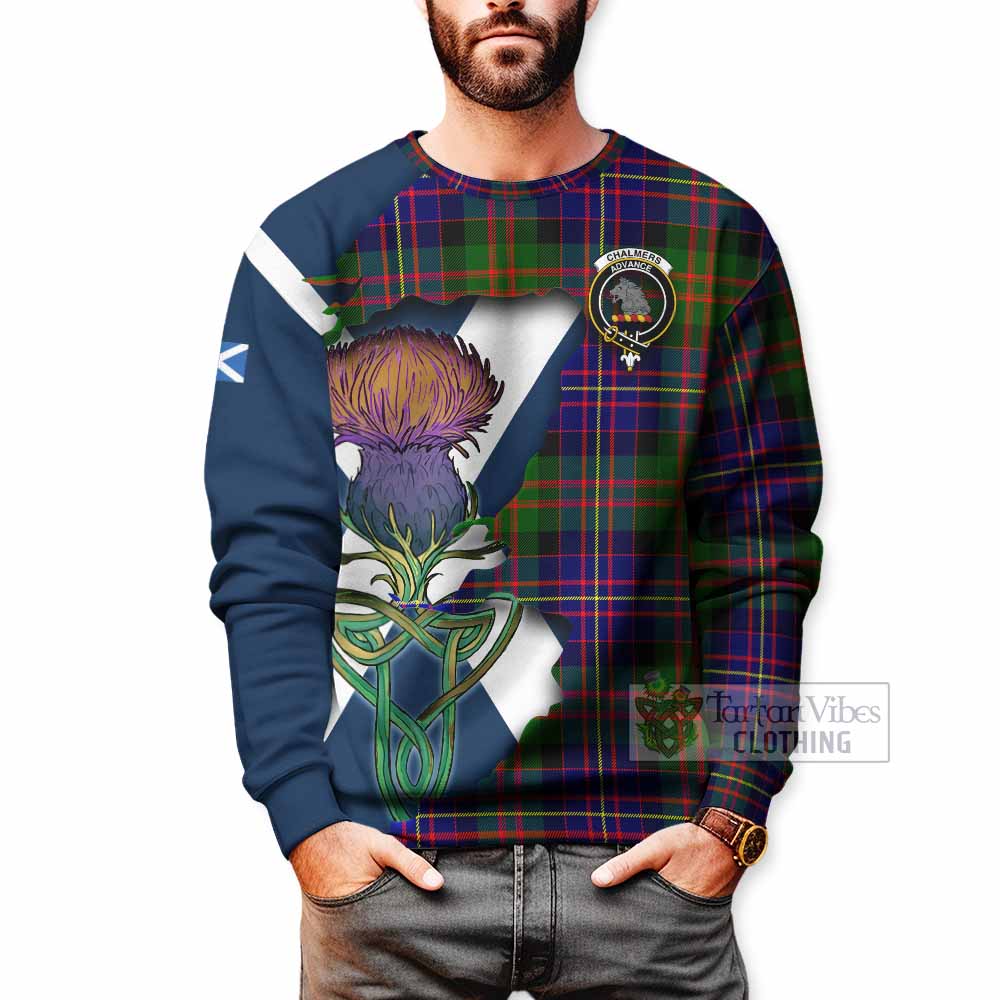 Chalmers Tartan Family Crest Sweatshirt Scottish Thistle Celtic Inspired - Tartan Vibes Clothing