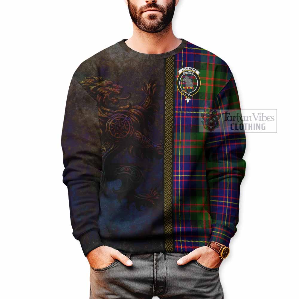 Chalmers Tartan Family Crest Sweatshirt Alba Gu Brath Be Brave Lion Ancient Style - Tartan Vibes Clothing