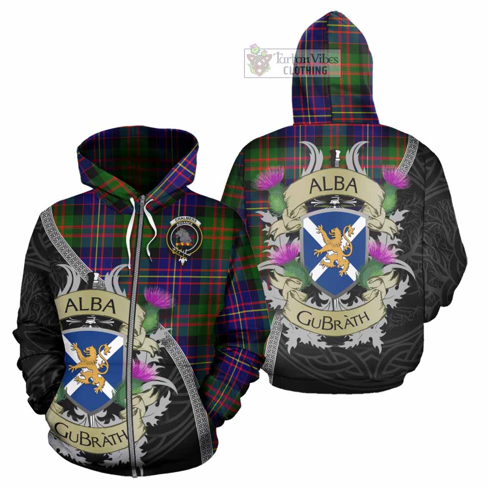 Chalmers Tartan Family Crest Hoodie Lion Rampant Royal Thistle Shield Celtic Inspired Zip Hoodie - Tartan Vibes Clothing