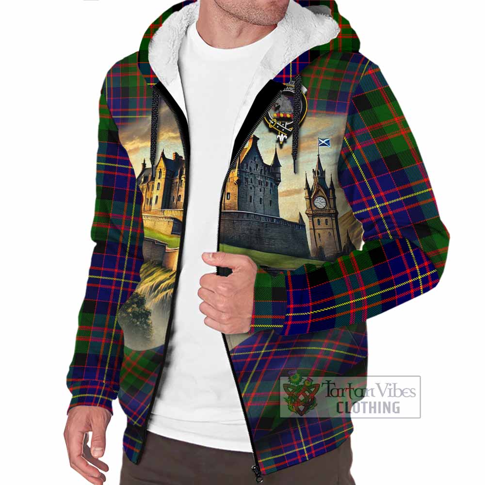 Chalmers Tartan Family Crest Sherpa Hoodie with Scottish Ancient Castle Style - Tartan Vibes Clothing