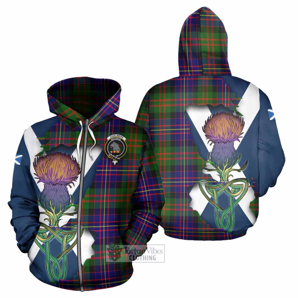 Chalmers Tartan Family Crest Hoodie Scottish Thistle Celtic Inspired Zip Hoodie - Tartan Vibes Clothing