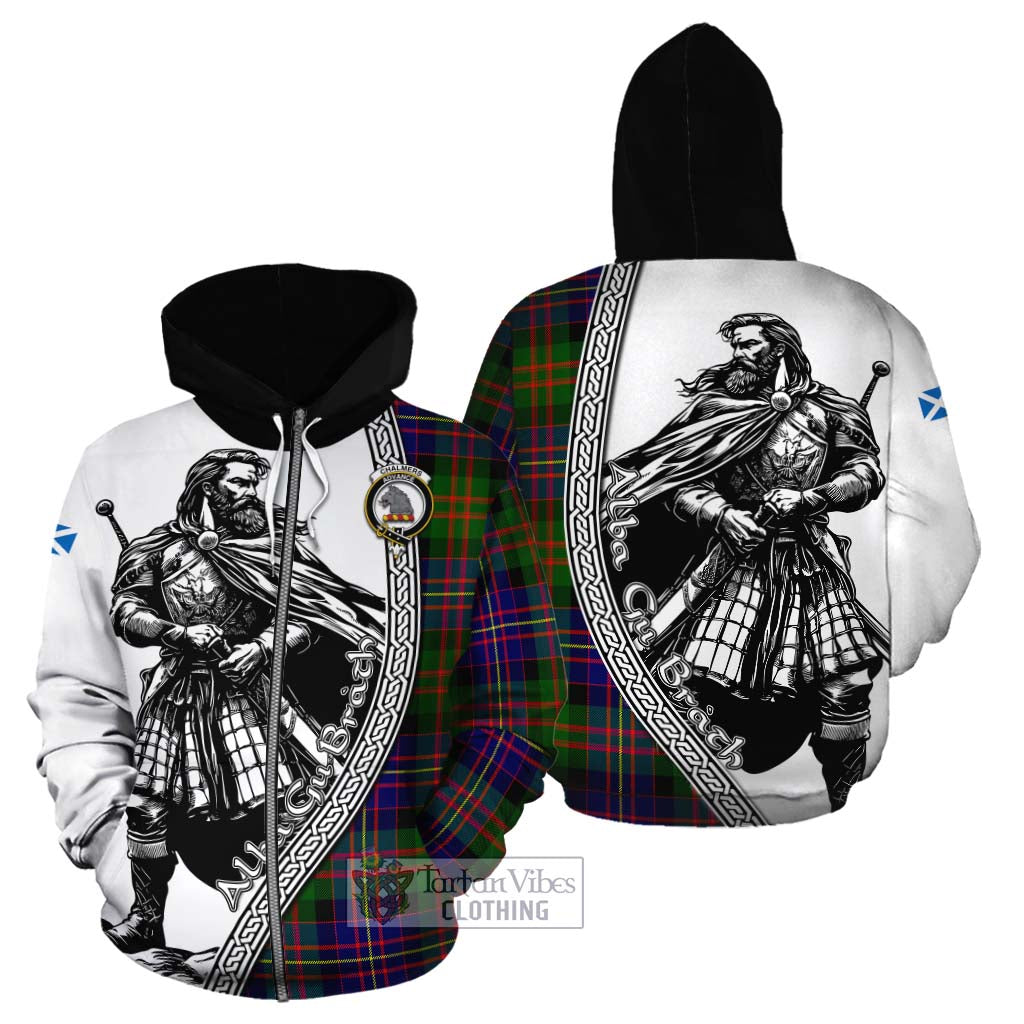 Chalmers Tartan Clan Crest Cotton Hoodie with Highlander Warrior Celtic Style - Tartan Vibes Clothing
