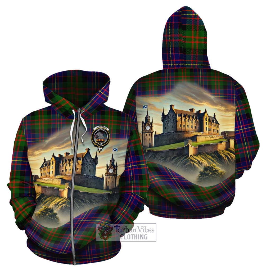 Chalmers Tartan Family Crest Cotton Hoodie with Scottish Ancient Castle Style Zip Hoodie - Tartan Vibes Clothing