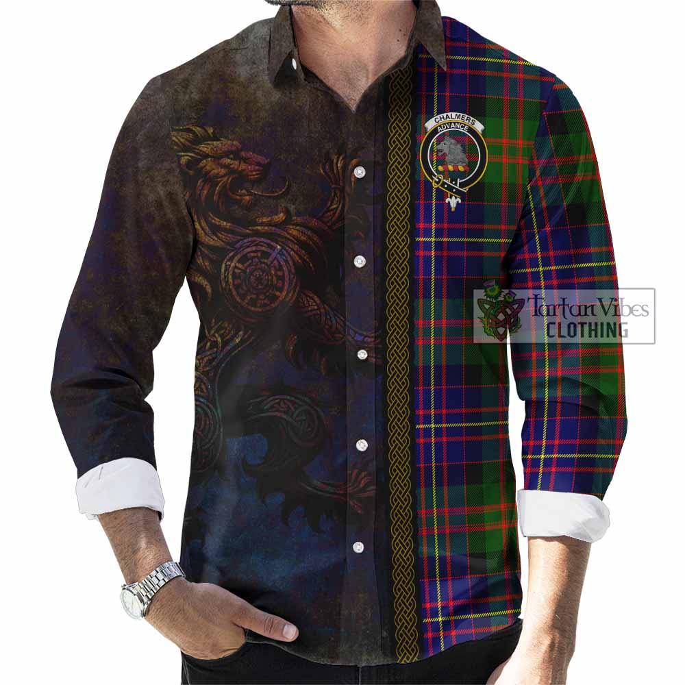 Chalmers Tartan Family Crest Long Sleeve Button Shirt Alba Gu Brath Be Brave Lion Ancient Style - Tartan Vibes Clothing