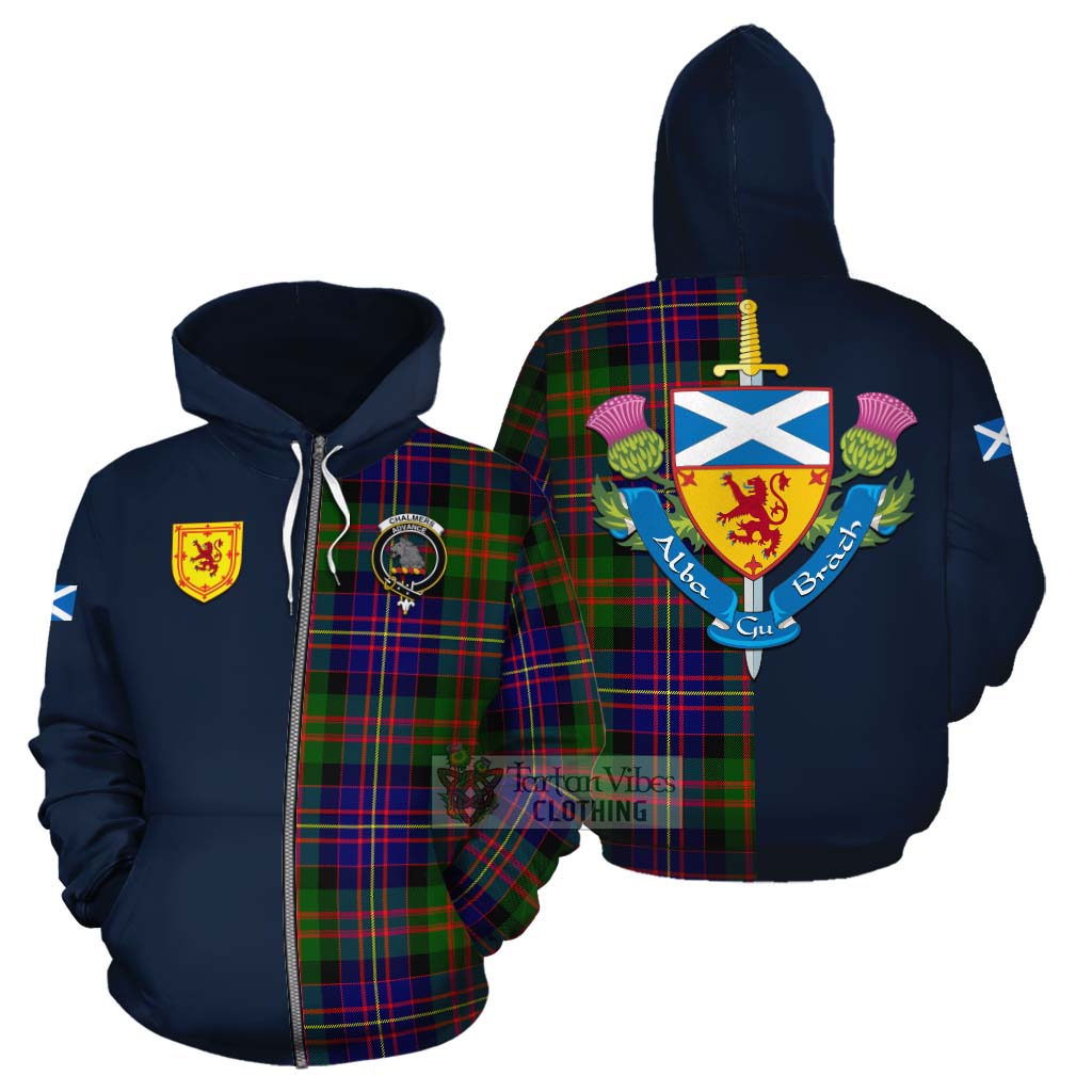 Chalmers Tartan Cotton Hoodie Alba with Scottish Lion Royal Arm Half Style - Tartan Vibes Clothing