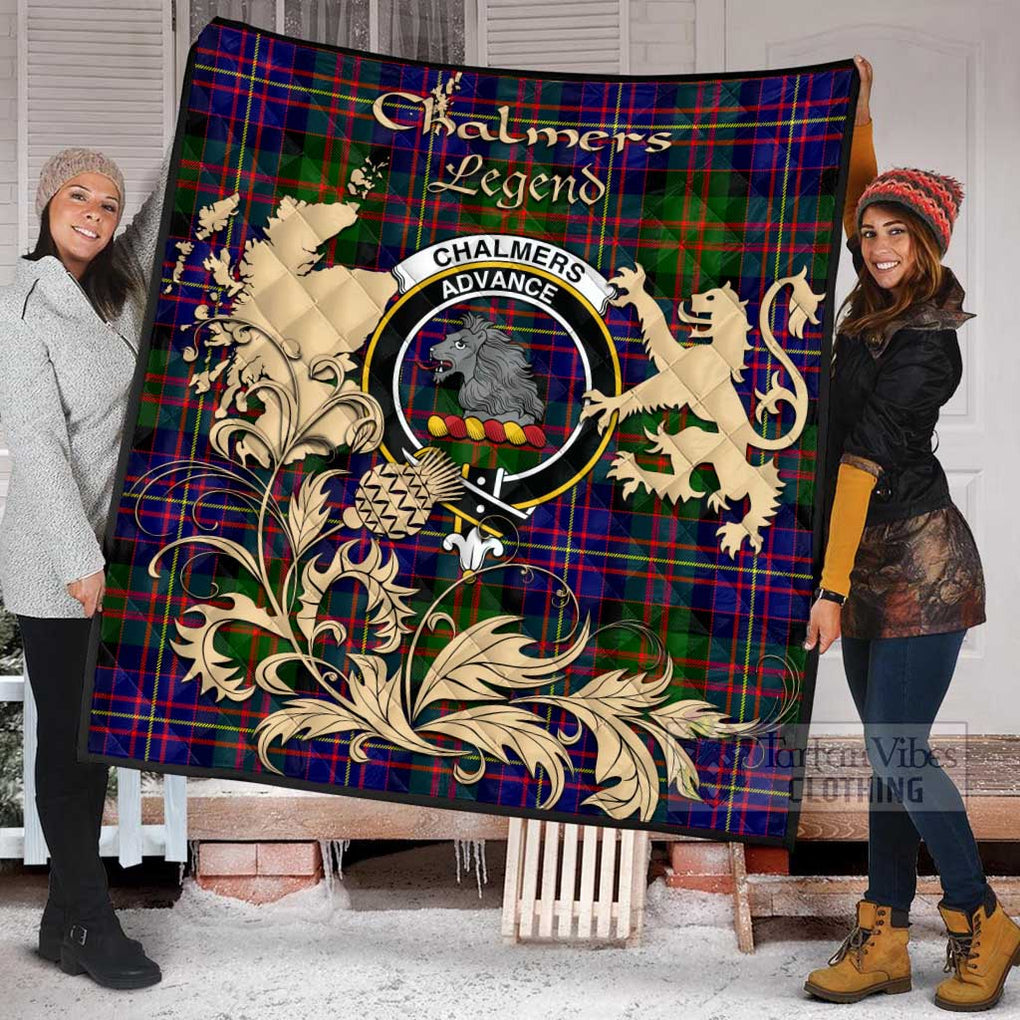 Tartan Vibes Clothing Chalmers Tartan Quilt with Family Crest and Scottish Symbol Style