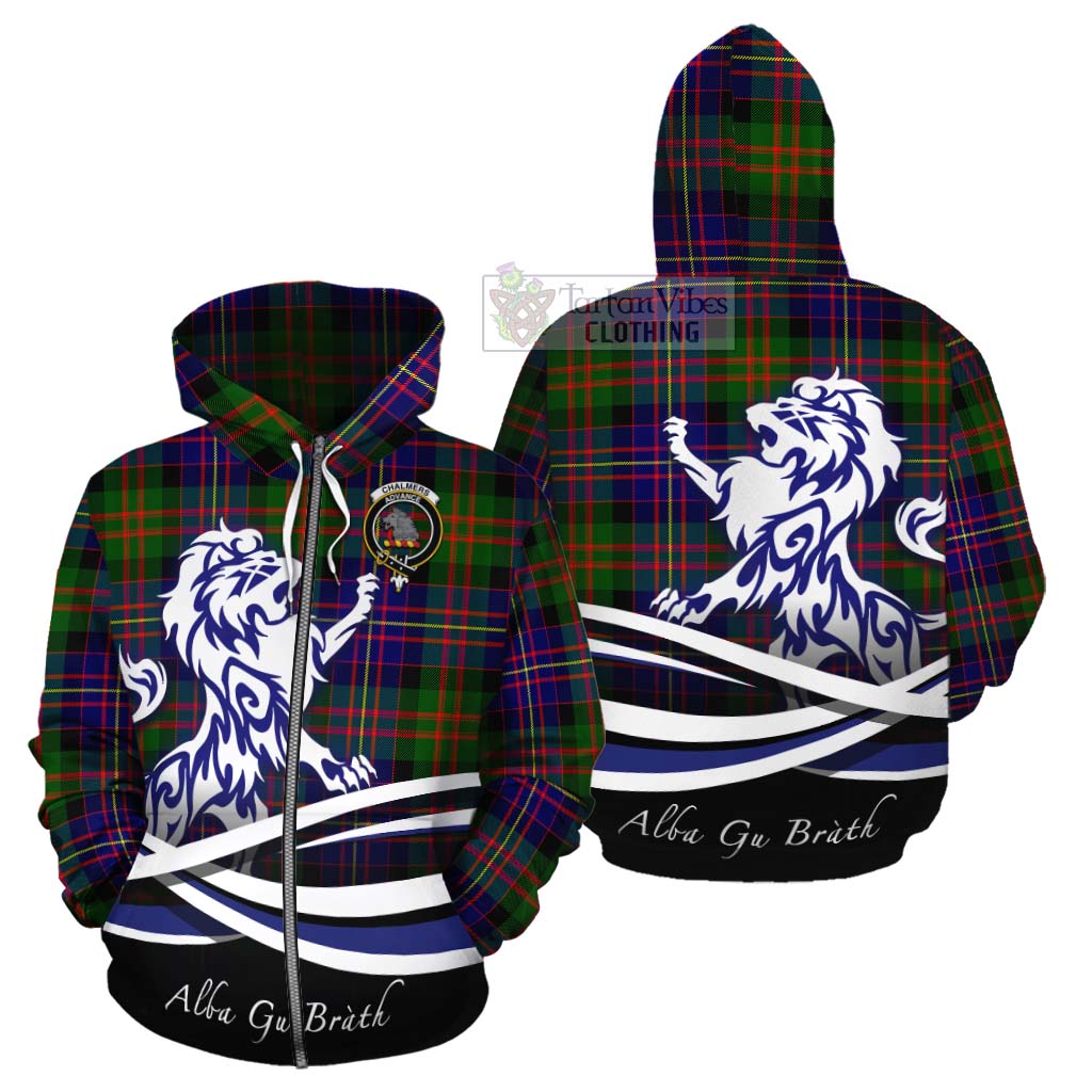 Chalmers Tartan Cotton Hoodie with Alba Gu Brath Regal Lion Emblem - Tartan Vibes Clothing