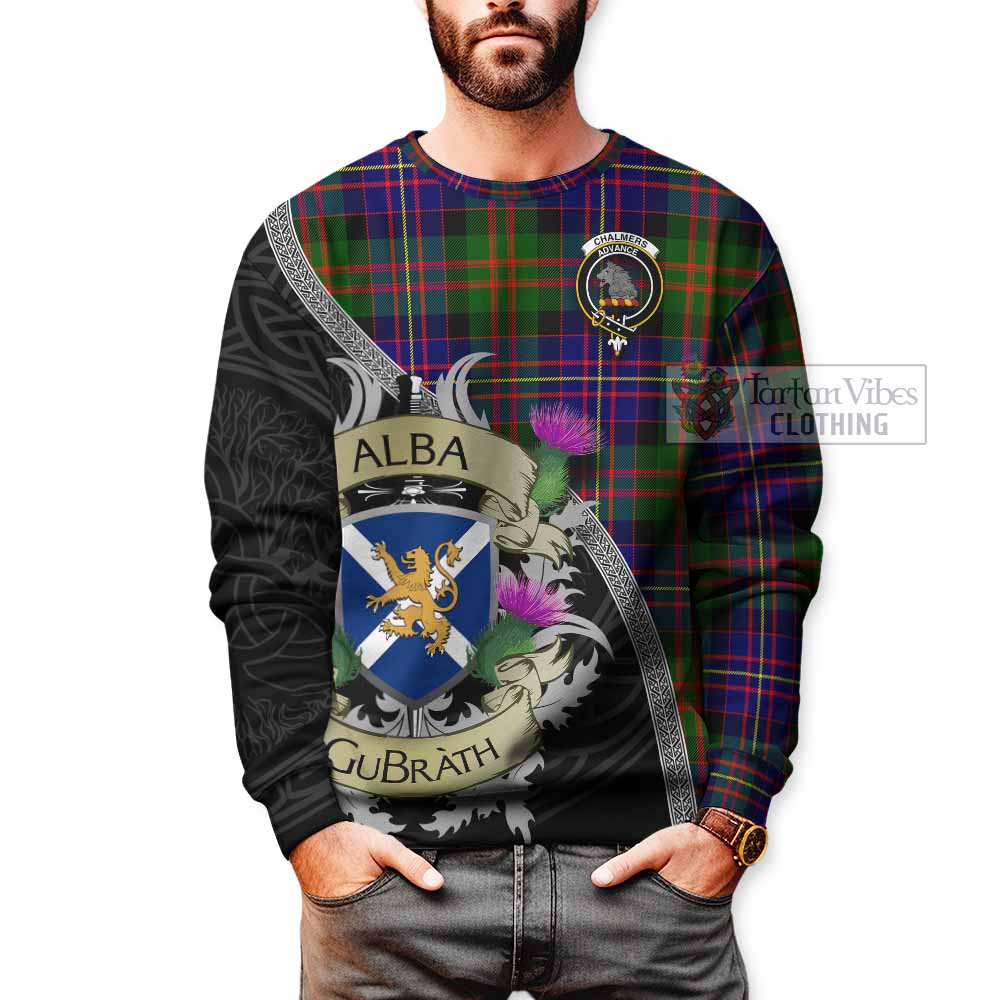 Chalmers Tartan Family Crest Sweatshirt Lion Rampant Royal Thistle Shield Celtic Inspired - Tartan Vibes Clothing