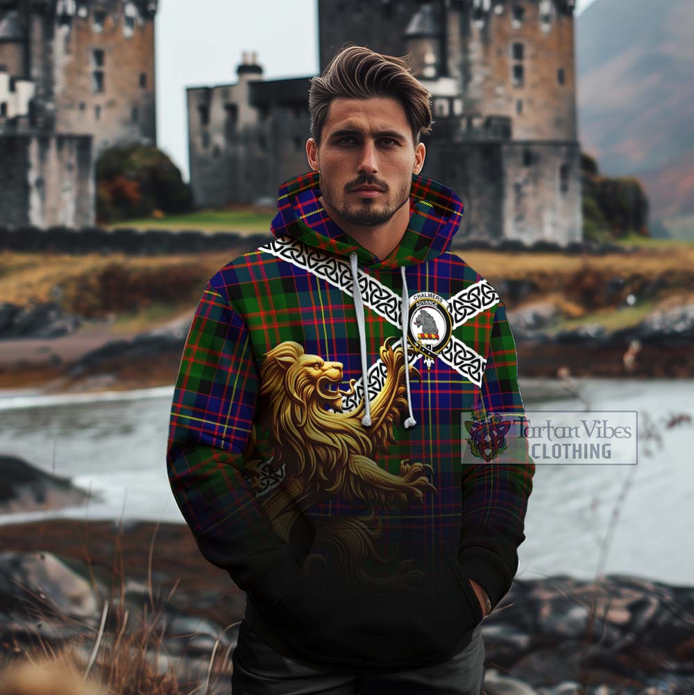 Chalmers Crest Tartan Cotton Hoodie with Golden Lion Emblem Celtic Style - Tartan Vibes Clothing