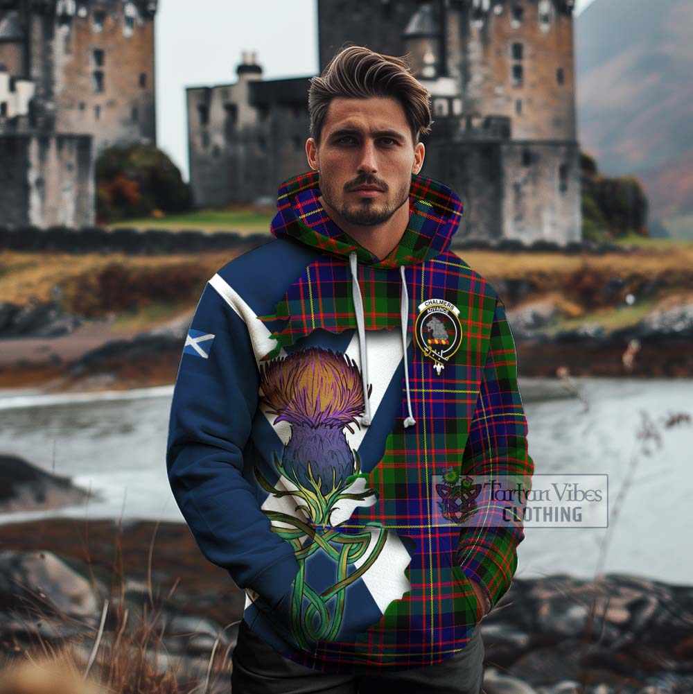 Tartan Vibes Clothing Chalmers Tartan Family Crest Cotton Hoodie Scottish Thistle Celtic Inspired