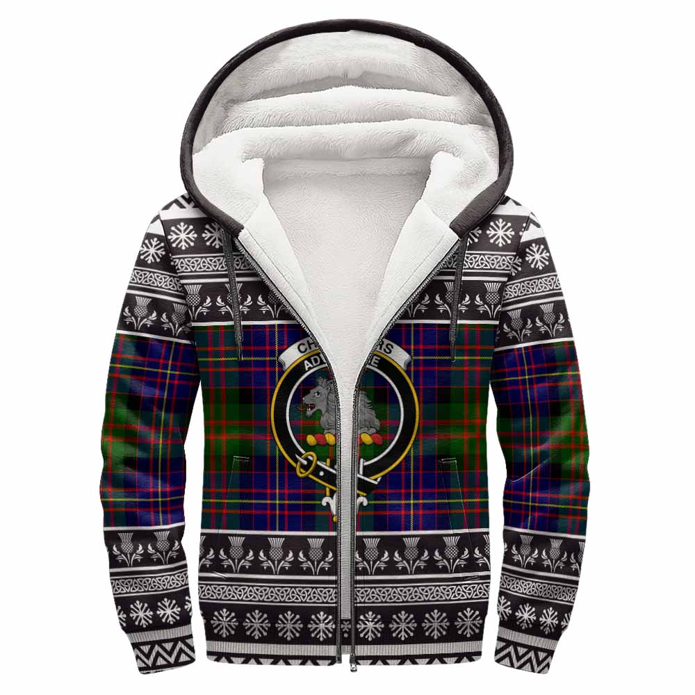 Chalmers Clan Tartan Christmas Fleece Hoodie with Family Crest - Tartan Vibes Clothing