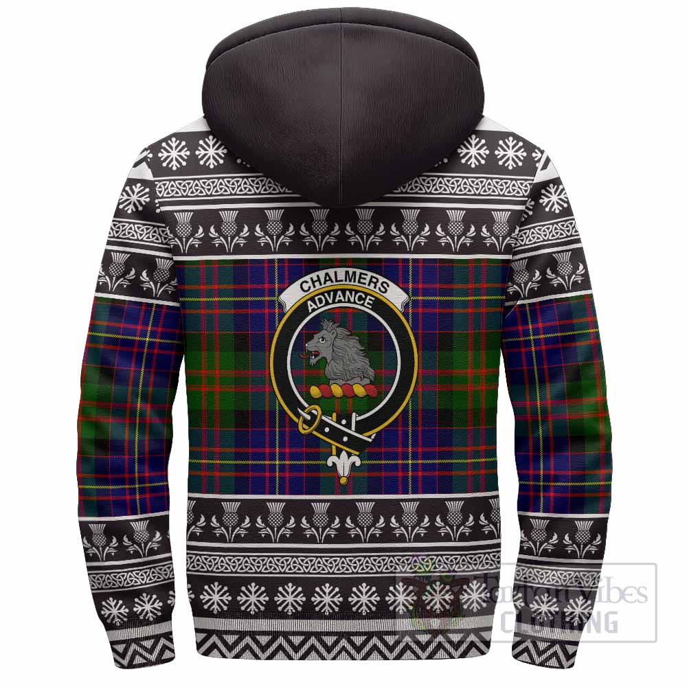 Chalmers Clan Tartan Christmas Fleece Hoodie with Family Crest - Tartan Vibes Clothing