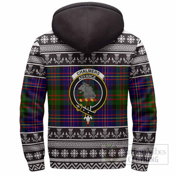 Chalmers Clan Tartan Christmas Fleece Hoodie with Family Crest