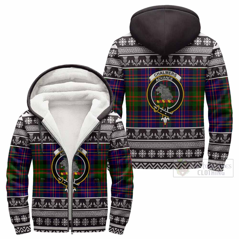 Chalmers Clan Tartan Christmas Fleece Hoodie with Family Crest - Tartan Vibes Clothing