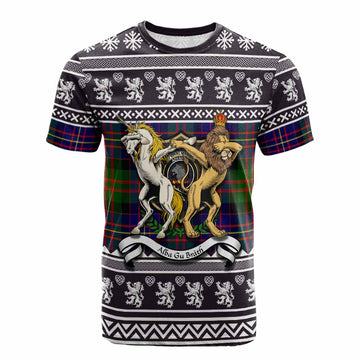 Chalmers Clan Tartan Crest Christmas Cotton T-shirt Coat of Arms Funny Style