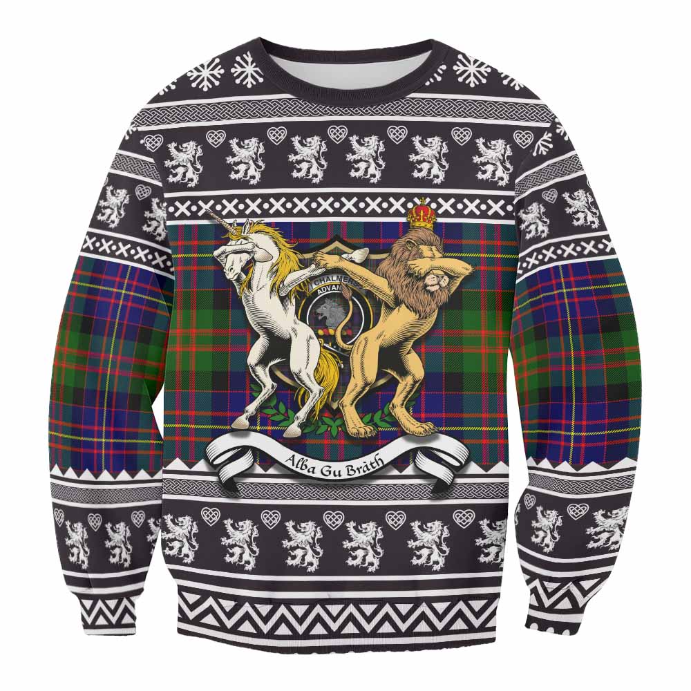 Chalmers Clan Tartan Crest Christmas Sweatshirt Coat of Arms Funny Style - Tartan Vibes Clothing