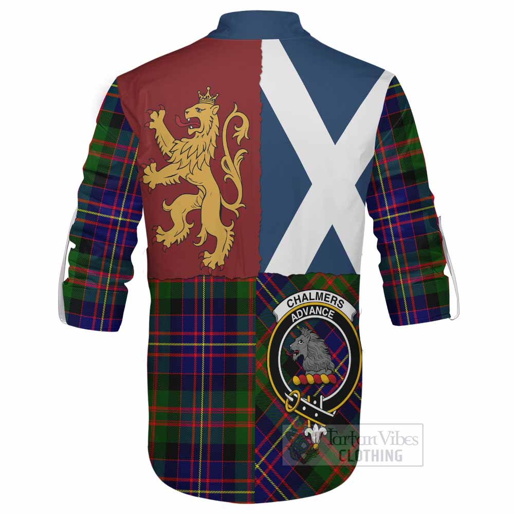 Chalmers Crest Tartan Ghillie Shirt with Lion Rampant Saltire Style - Tartan Vibes Clothing