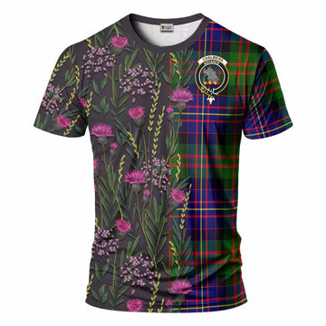 Chalmers Family Crest Tartan T-Shirt Scottish Thistle Flower Pattern Half Style