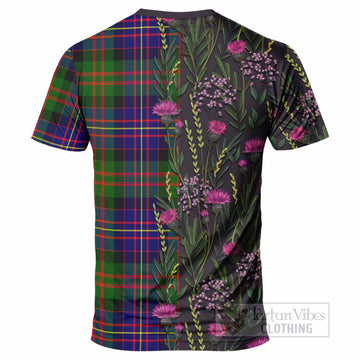Chalmers Family Crest Tartan T-Shirt Scottish Thistle Flower Pattern Half Style