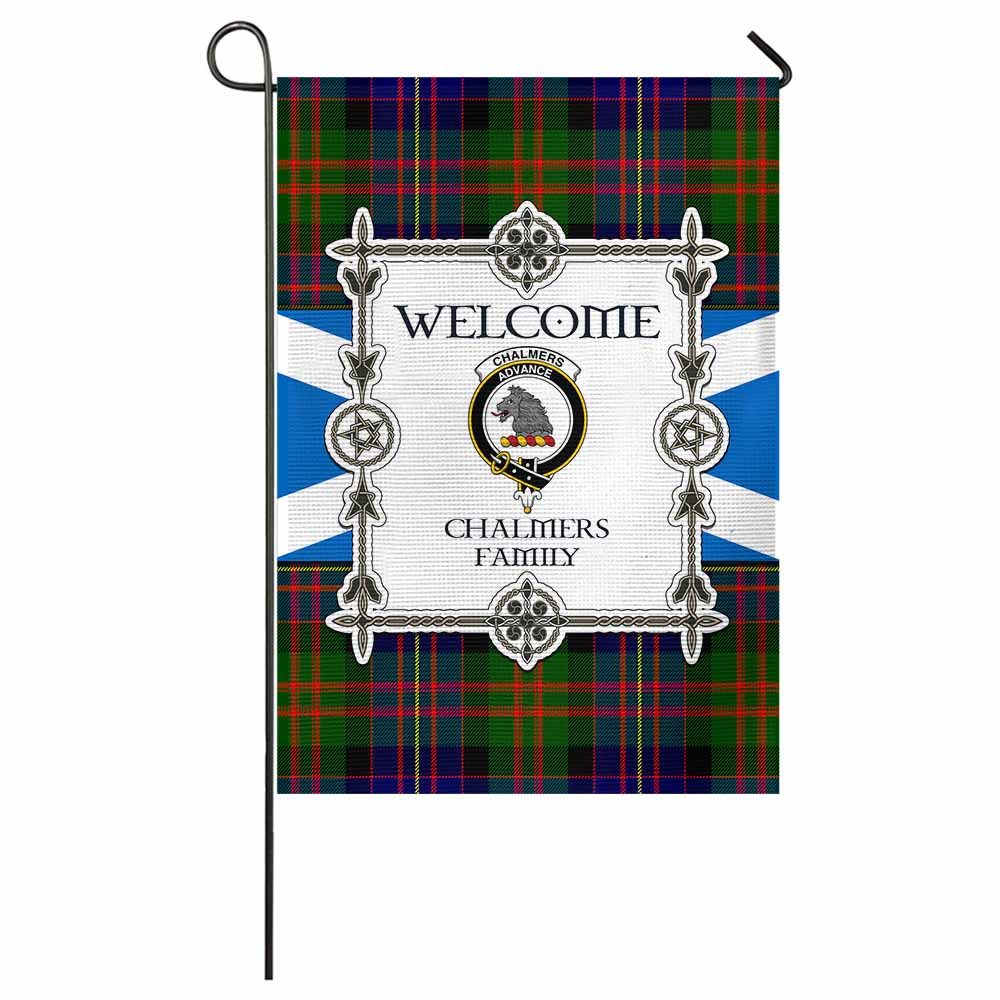 Chalmers Family Crest Tartan Welcome Garden Flag Saltire Harmony Style - Tartan Vibes Clothing