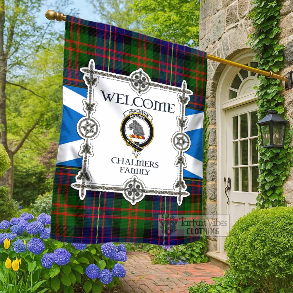 Chalmers Family Crest Tartan Welcome Garden Flag Saltire Harmony Style - Tartan Vibes Clothing