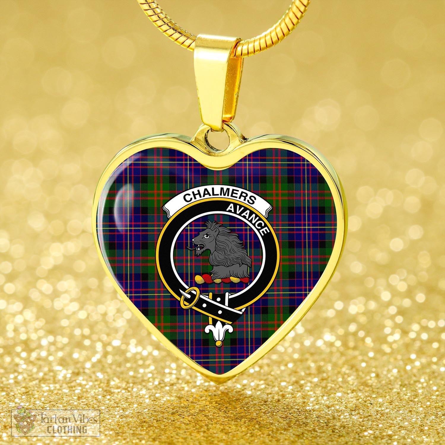 Chalmers Tartan Heart Necklace with Family Crest - Tartan Vibes Clothing