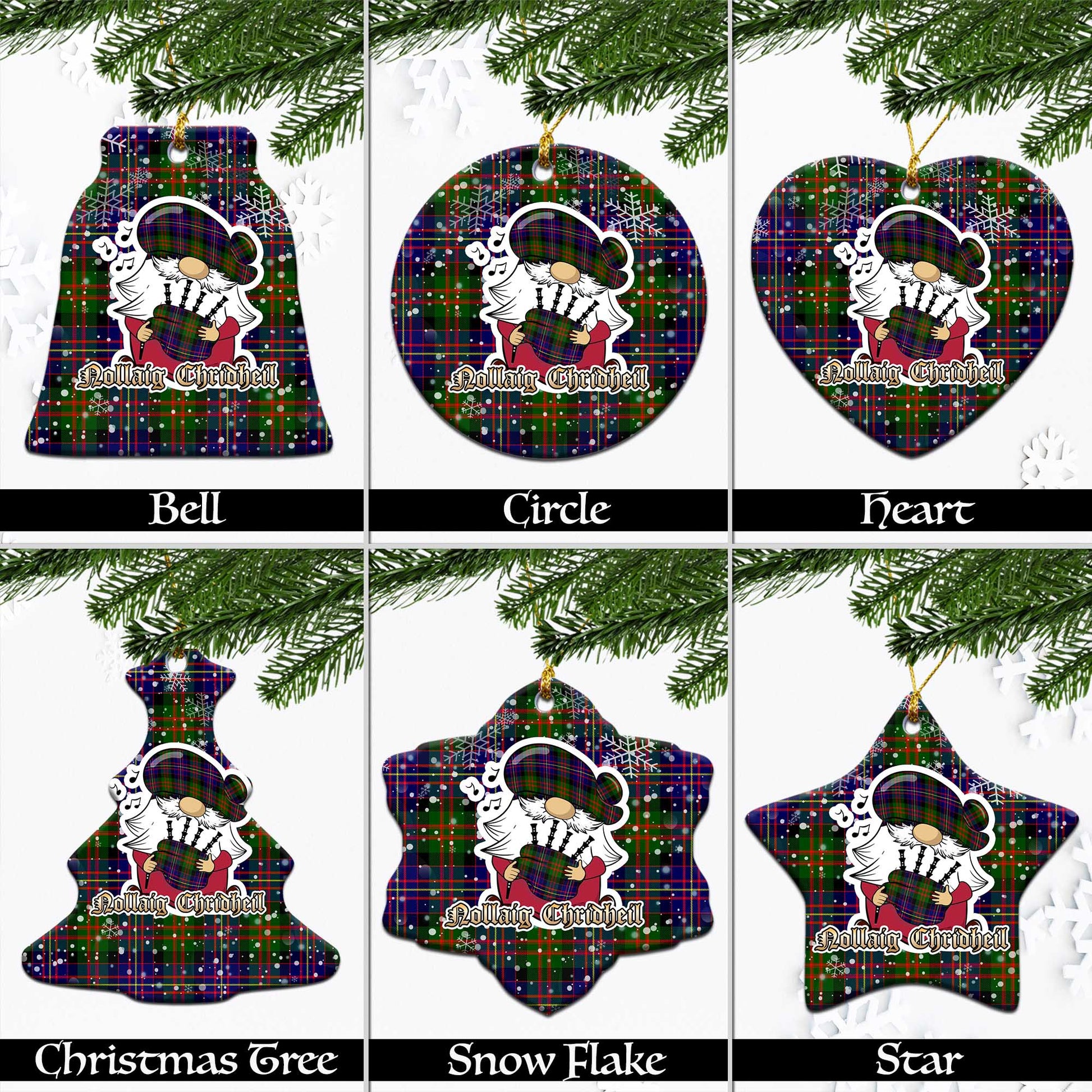 Chalmers Tartan Christmas Ceramic Ornaments with Scottish Gnome Playing Bagpipes Ceramic - Tartan Vibes Clothing