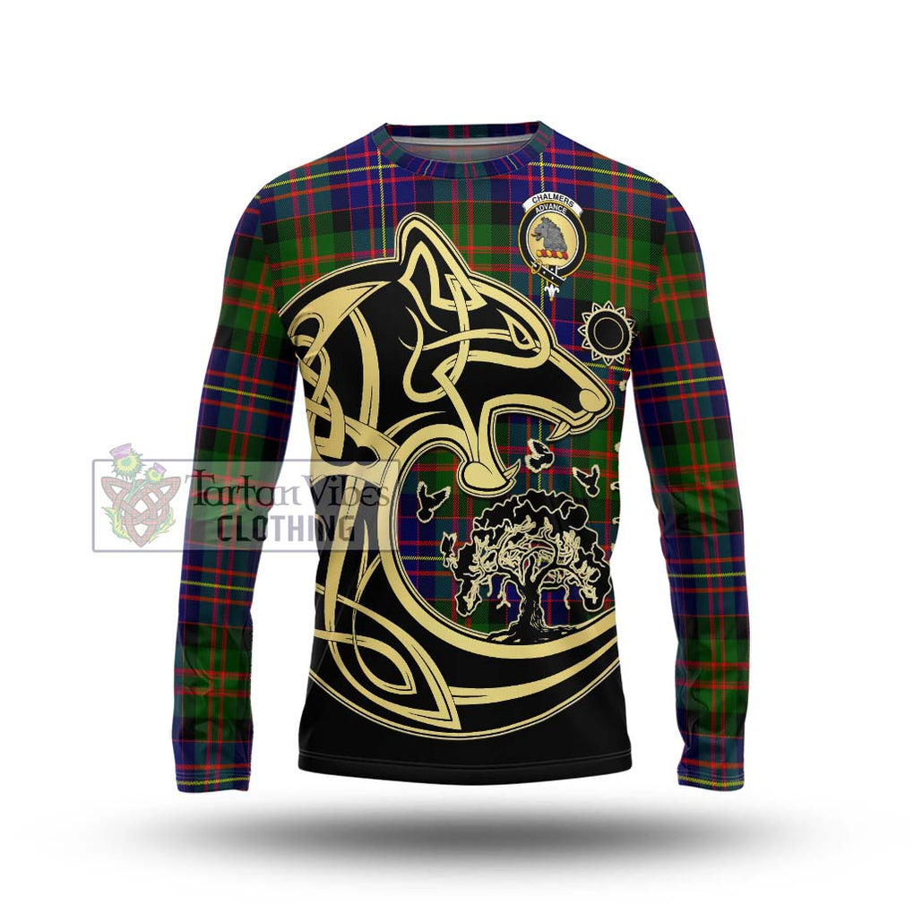 Chalmers Tartan Long Sleeve T-Shirt with Family Crest Celtic Wolf Style Unisex - Tartan Vibes Clothing