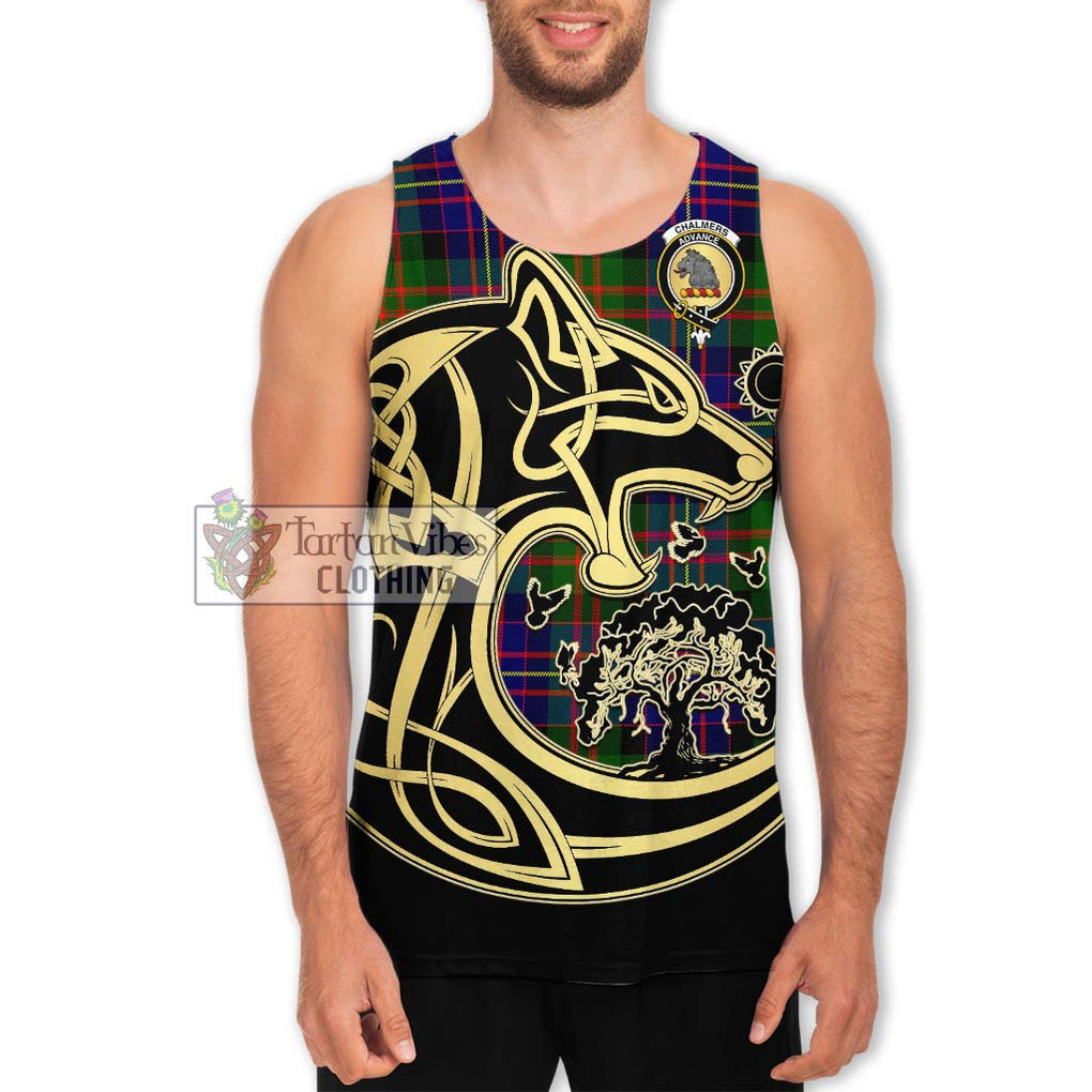 Chalmers Tartan Men's Tank Top with Family Crest Celtic Wolf Style Men - Tartan Vibes Clothing